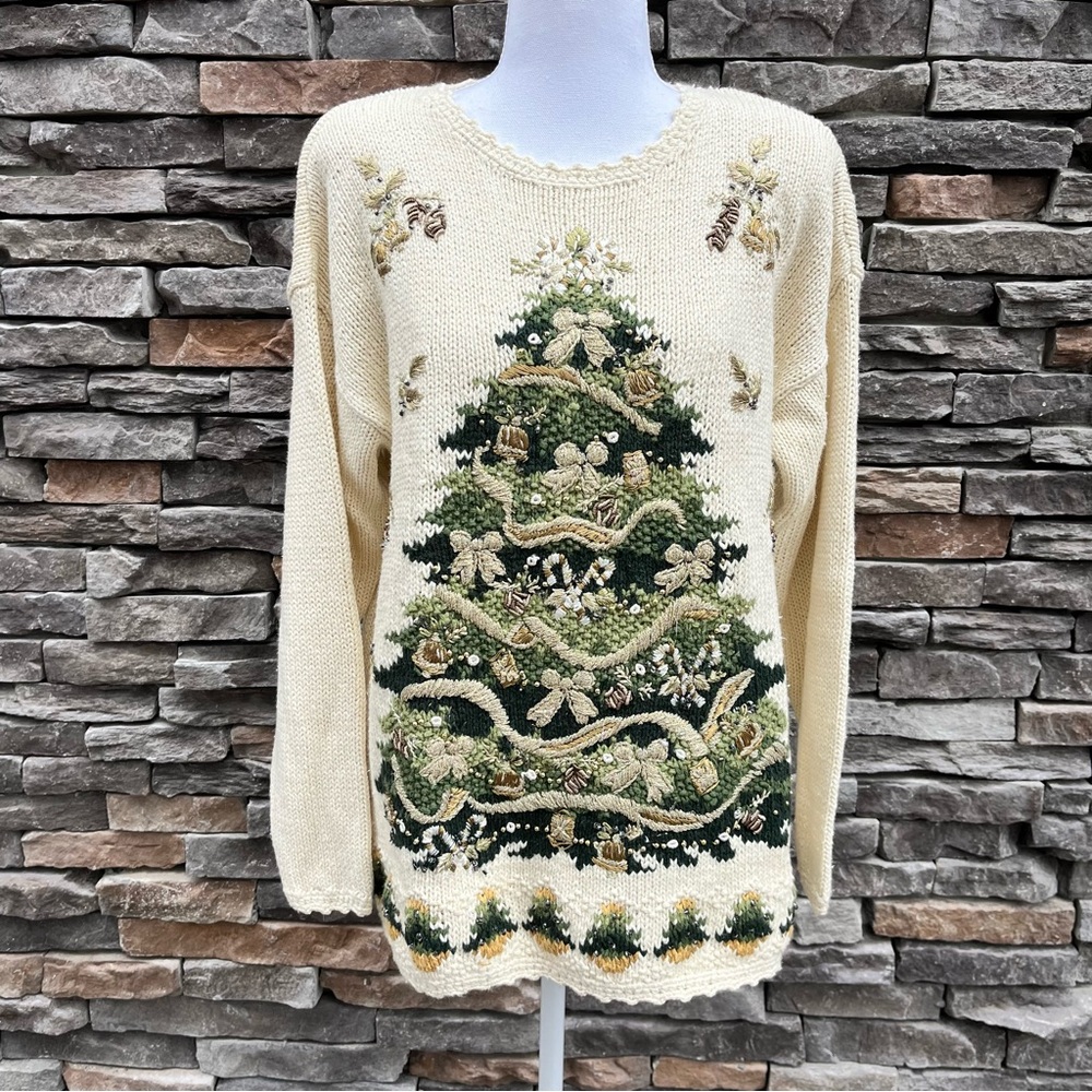 Vintage Tiara Christmas Sweater Christmas Tree NWT Size Petite Medium Flaw